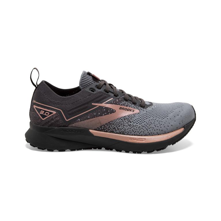 Brooks Womens Ricochet 3 Lightweight Road Running Shoes - Grey/Black/Rose Gold (102379-DKV)